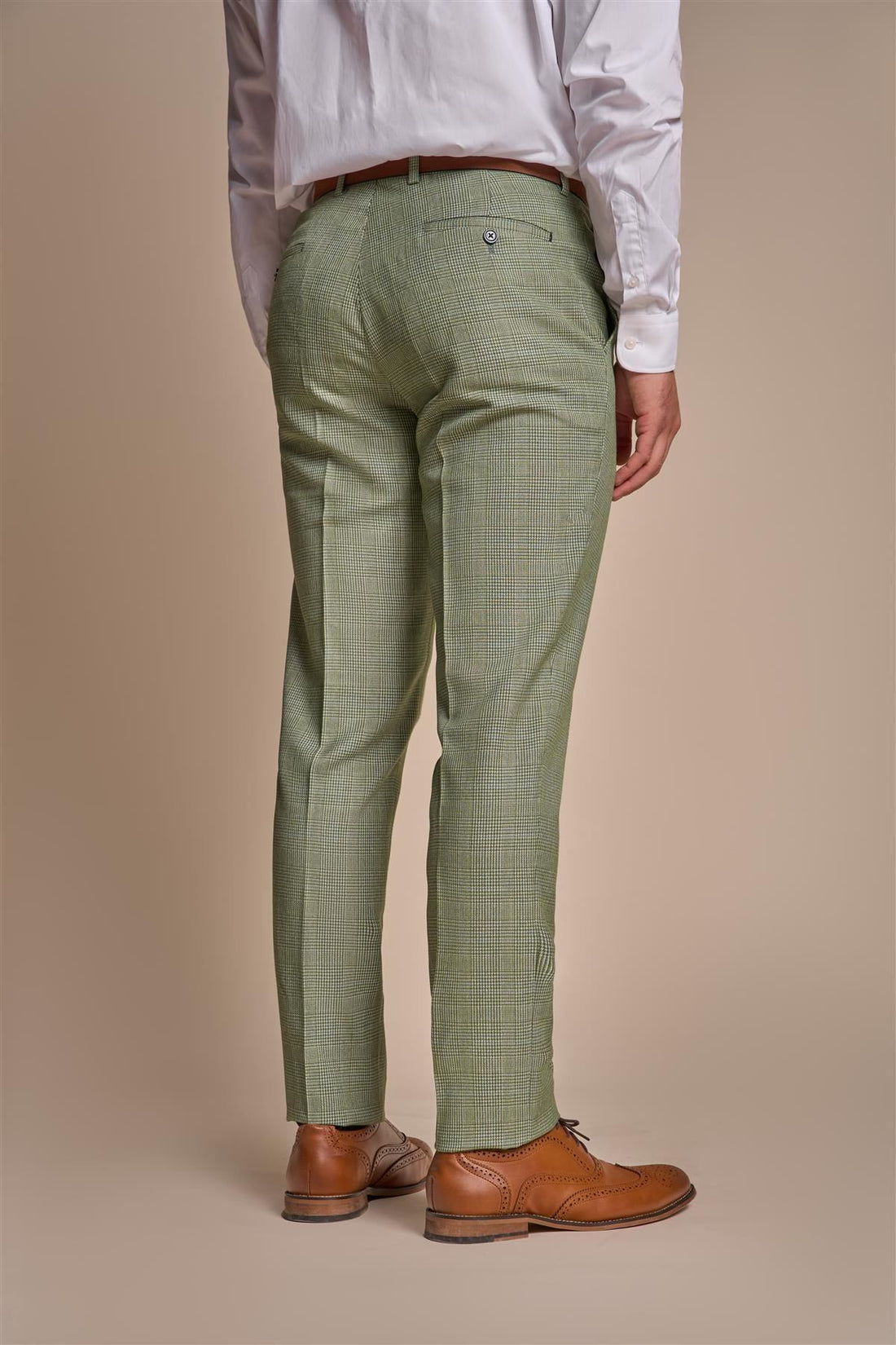 Men's Trousers Sage Green Checked Formal Suit Pants