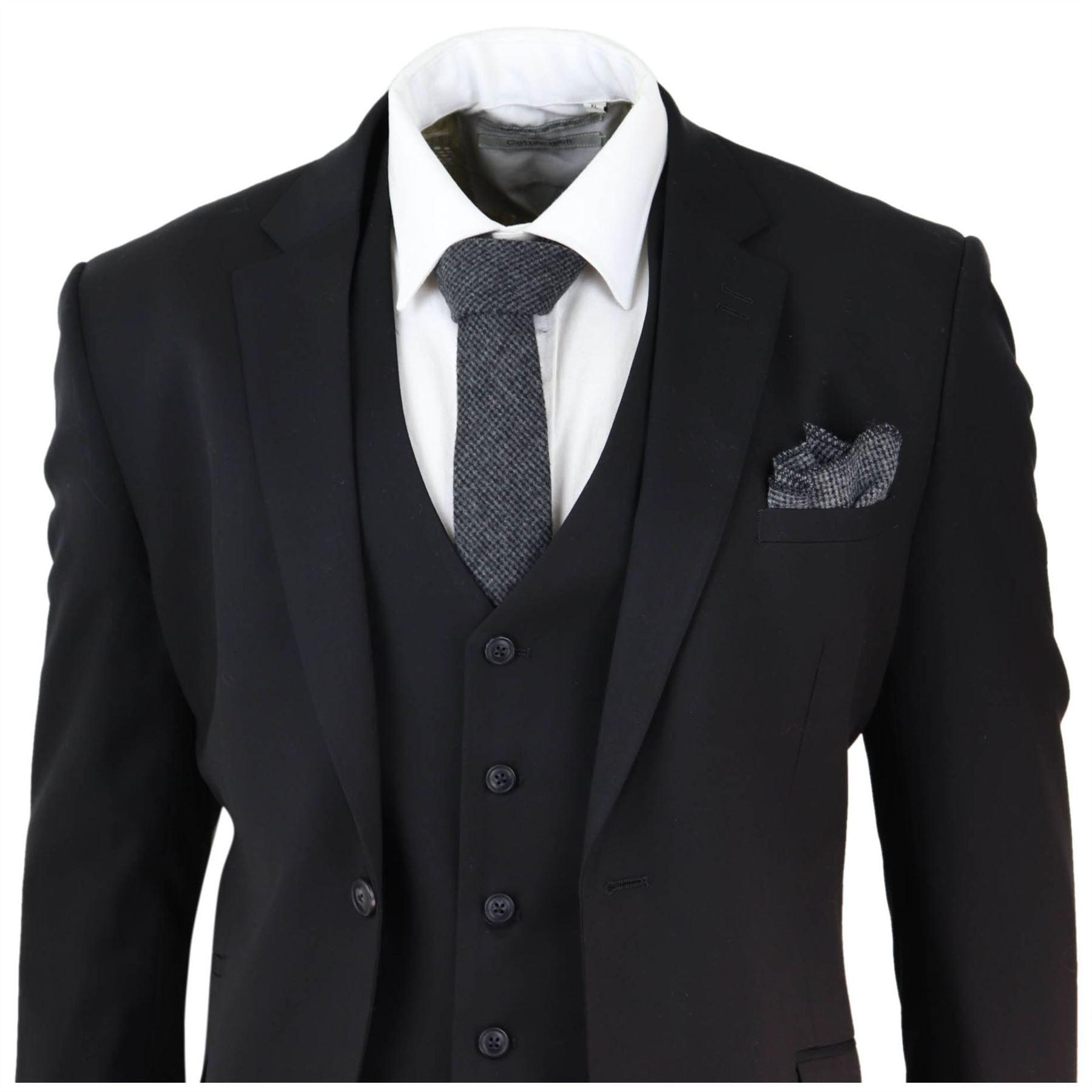 Mens Black 3 Piece Suit Classic Short Regular Long Smart Formal Tailored Fit - Knighthood Store