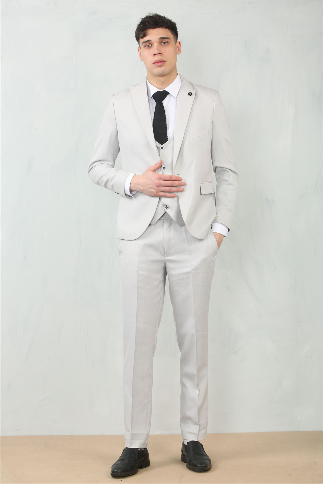 Men's 3 Piece Suit Stone Light Grey Tailored Fit Wedding Classic Prom Formal