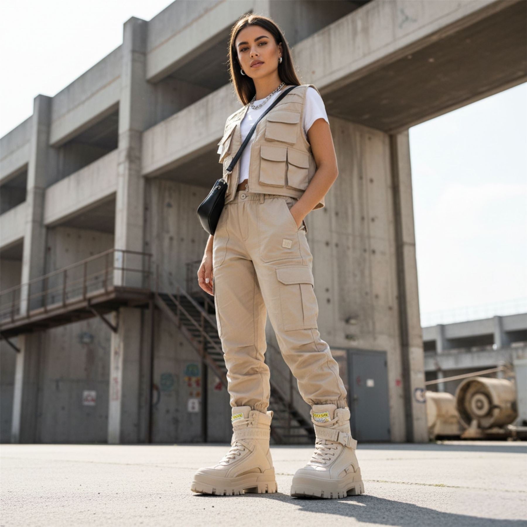 ASPHA COM1 - Women’s Beige Combat Platform Boots