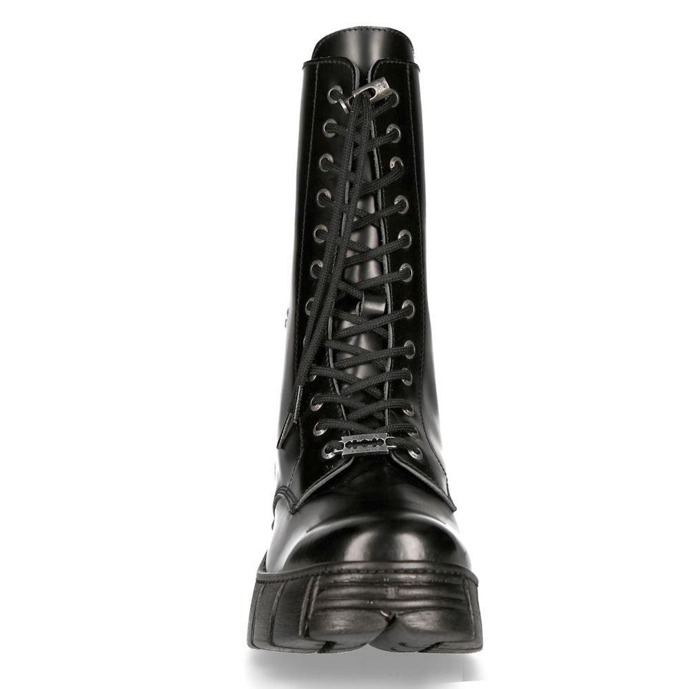 New Rock M-WALL027N-C2 Boots Black Leather Wall Rock Biker Mid-Calf Tower Boots - Knighthood Store