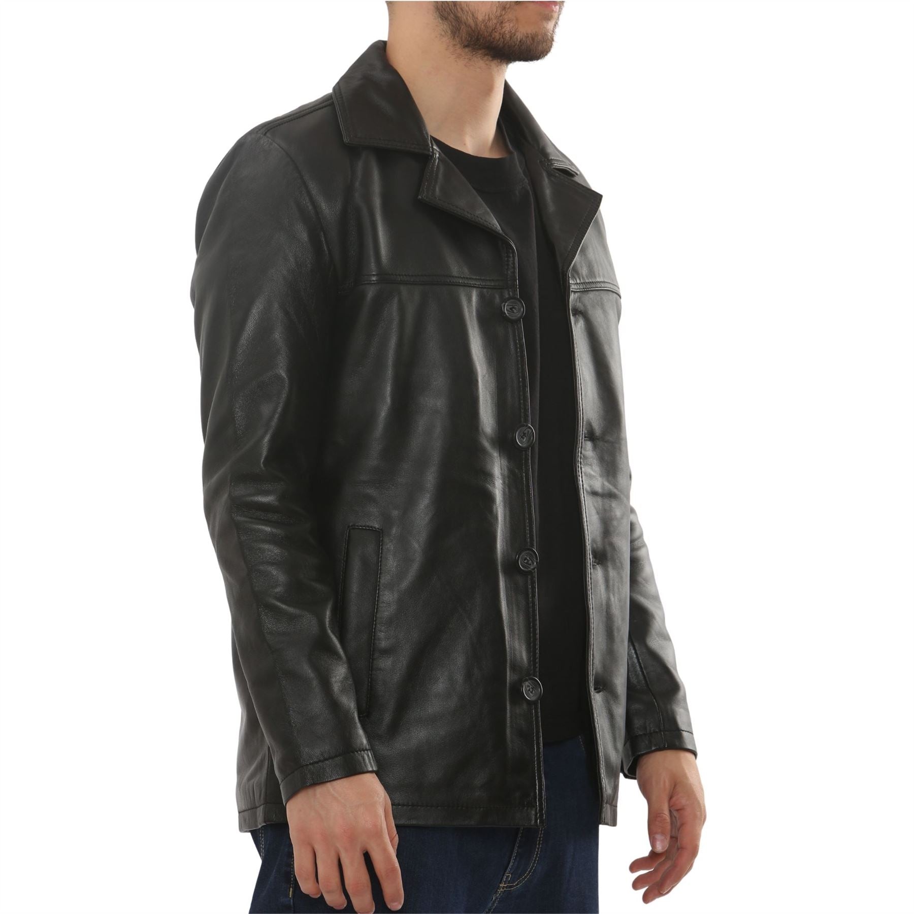 Men's Leather Car Coat Collared Blazer Style Jacket