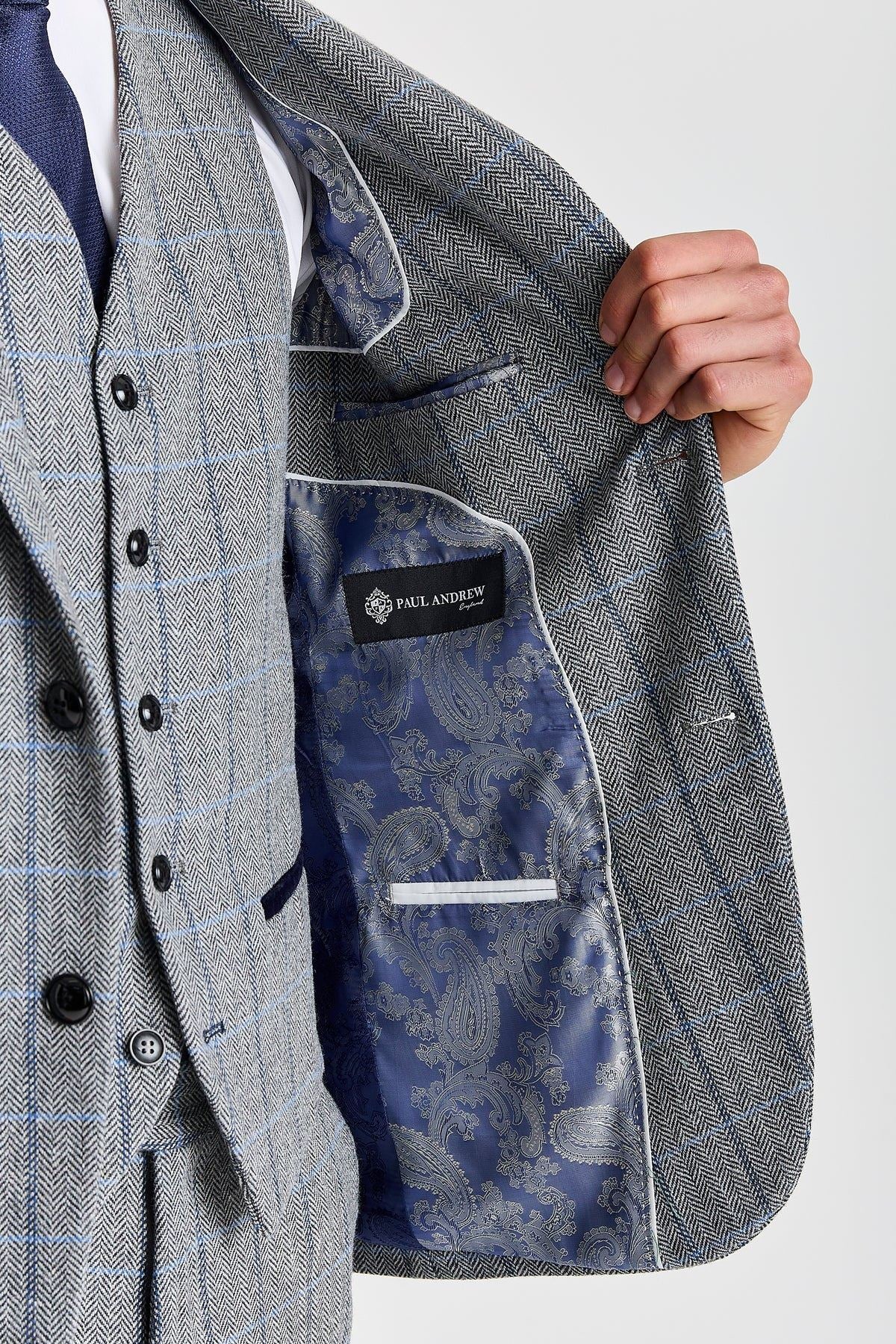 Harris - Men's Grey Tweed Herringbone Check Blazer