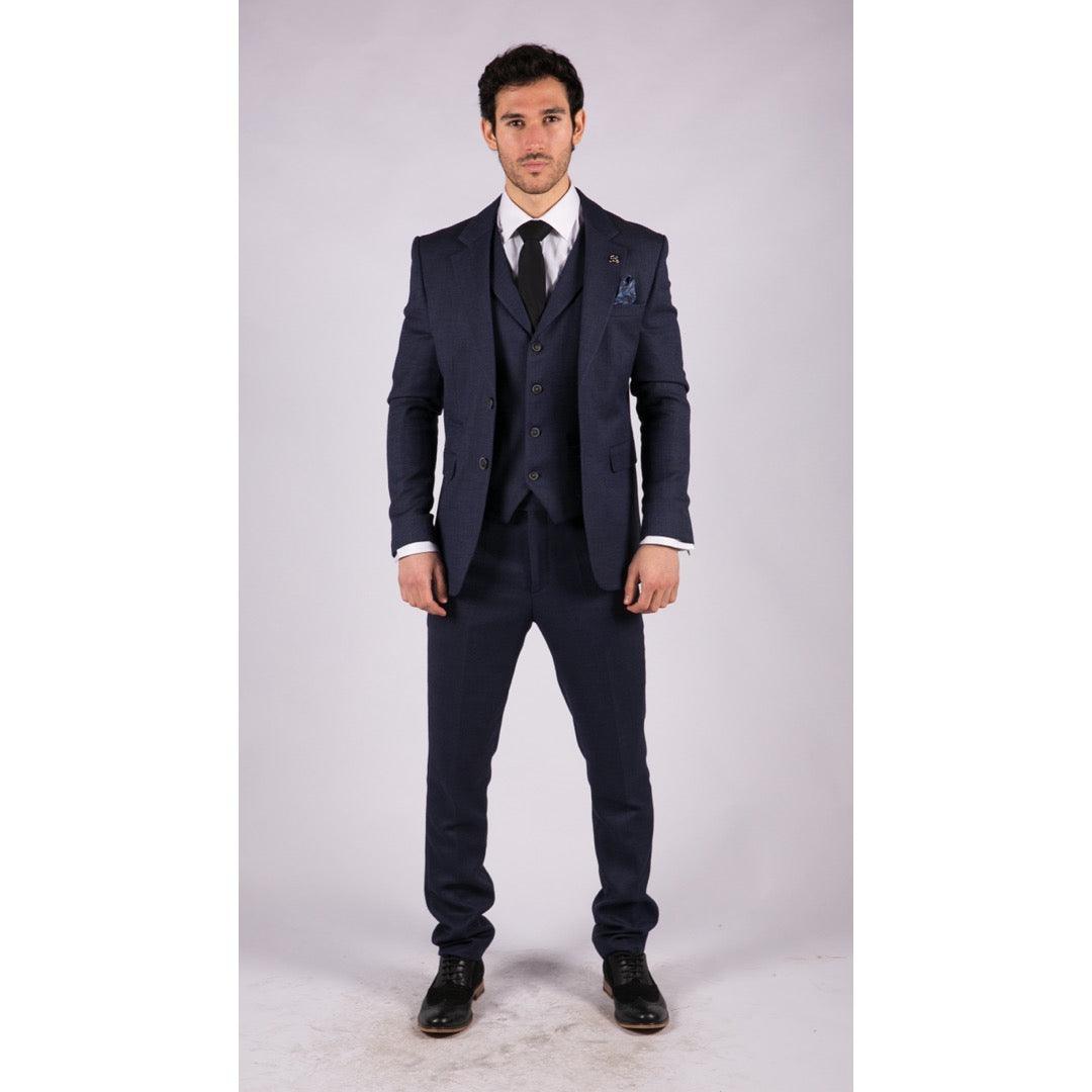 Mens Herringbone Tweed 3 Piece Suit Blue Classic Vintage Tailored Wedding Blinders - Knighthood Store