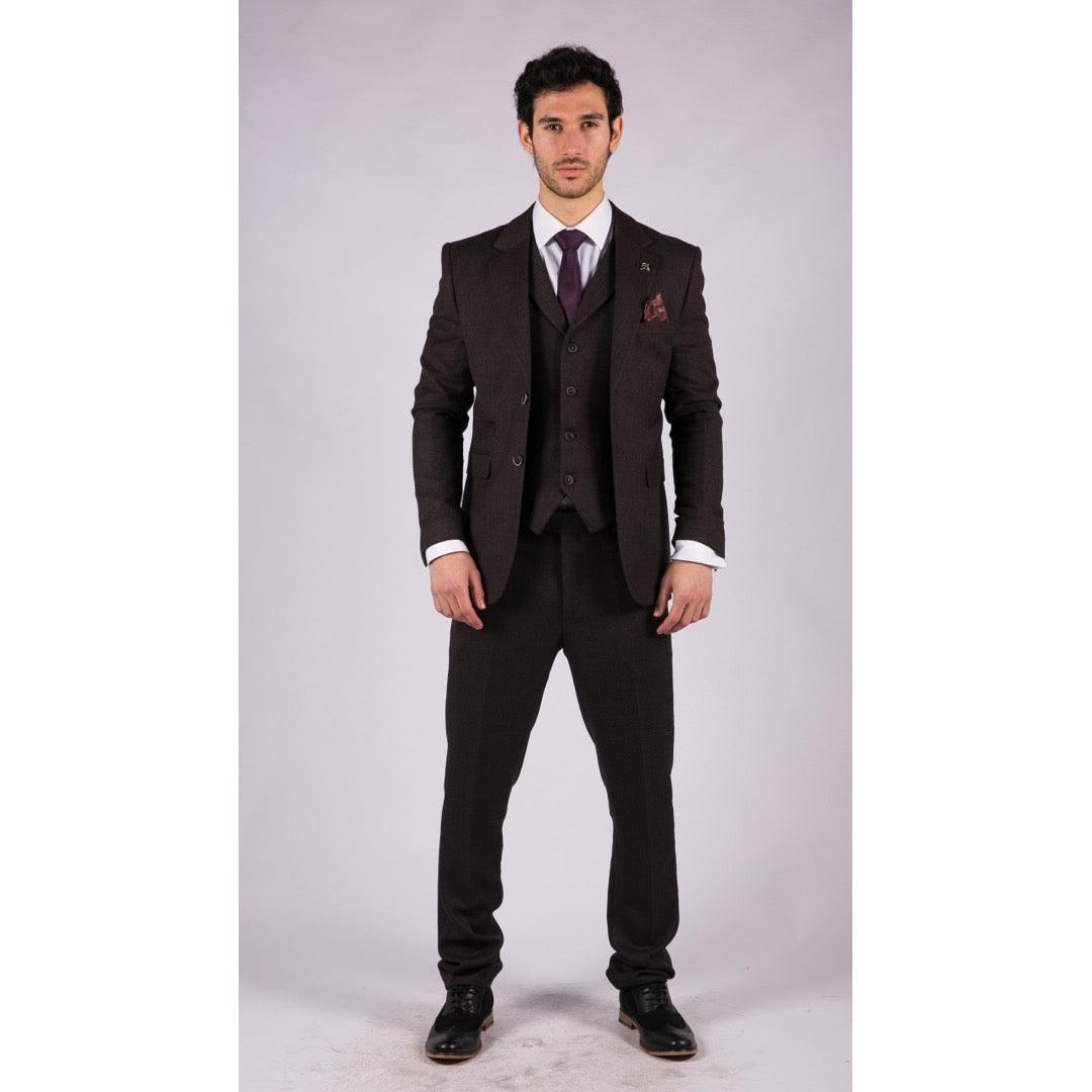 Mens Herringbone Tweed 3 Piece Suit Purple Plum Tailored 1920s Vintage Blinders - Knighthood Store