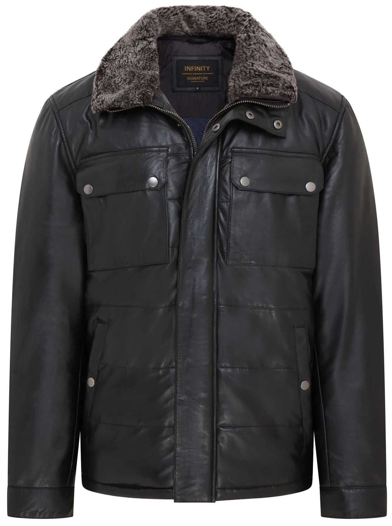 Men's Quilted Faux Fur Collar Leather Jacket