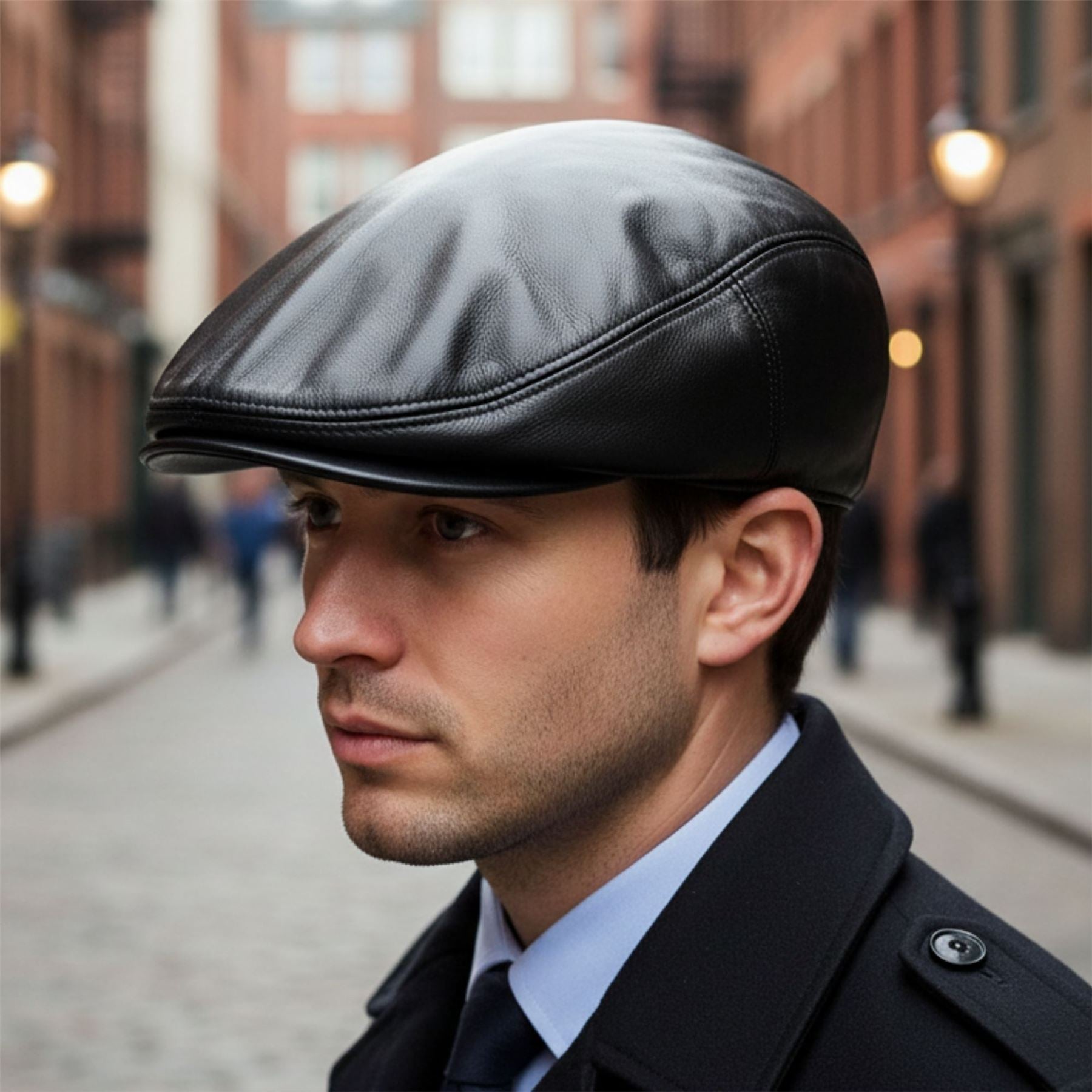 Men's Real Leather Ivy Newsboy Peaked Flat Cap