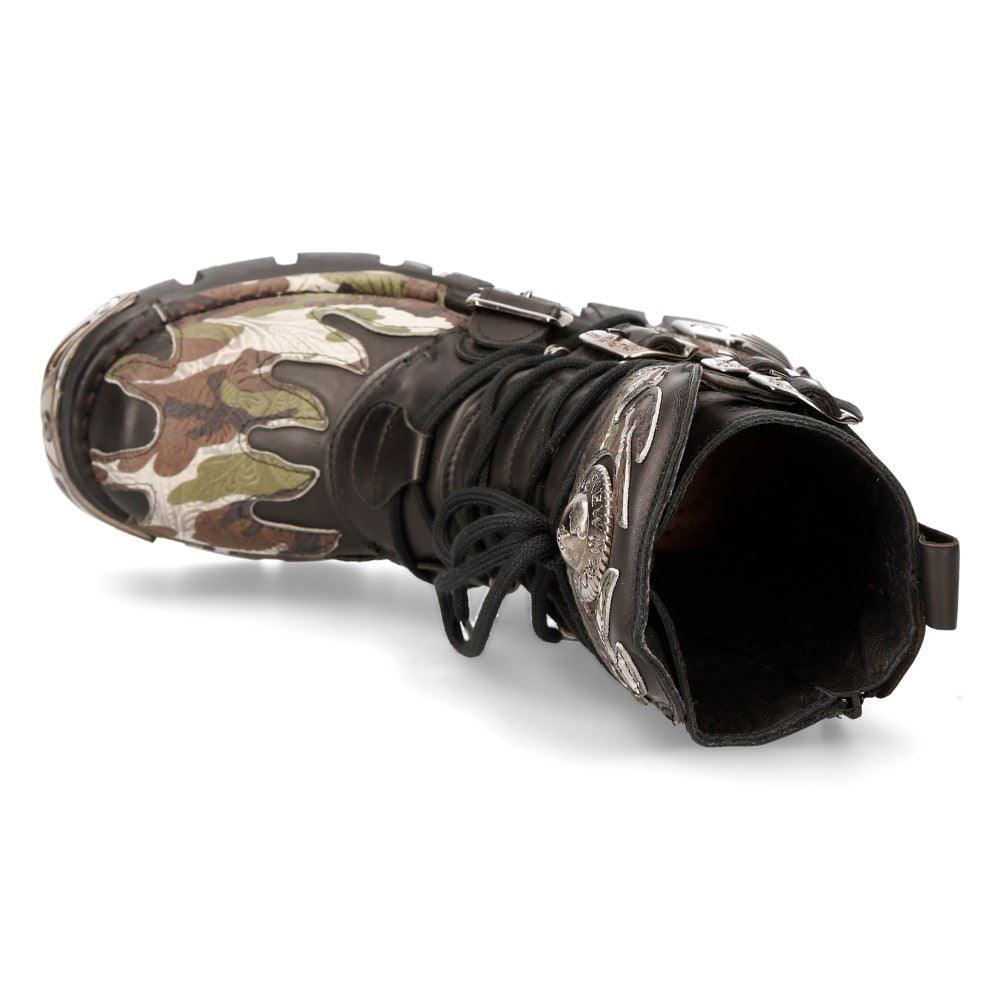 New Rock New Rock 591 S15 Camouflage Flame Metallic Black Leather Biker Goth Boot - Knighthood Store