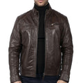 Mens Retro Style Zipped Biker Jacket Real Leather Soft Black Casual - Knighthood Store