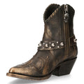 New Rock WSTM004-S1 Brown Leather Cowboy Western Pointed Boots Vintage Stud - Knighthood Store