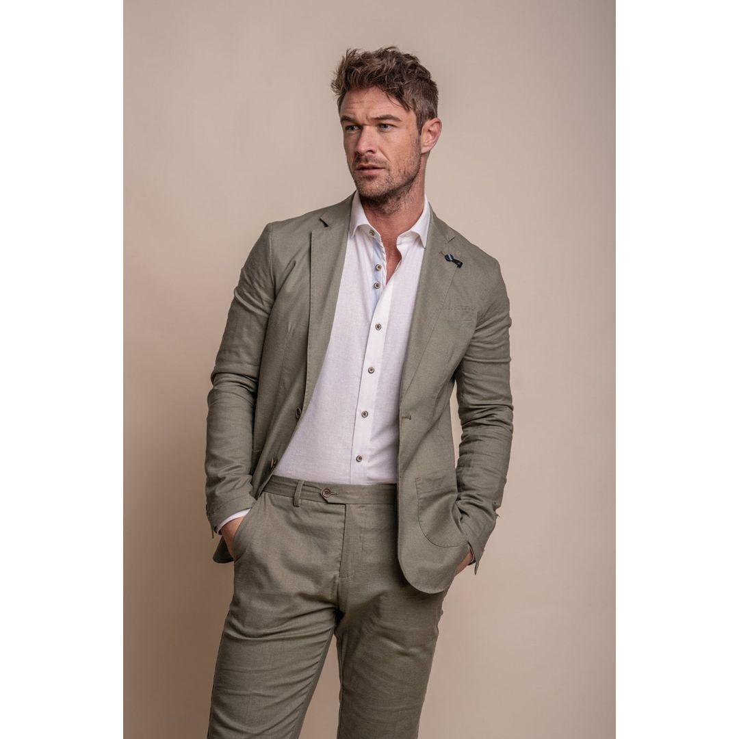 Mens Sage Green Linen 2 Piece Summer Suit - Knighthood Store