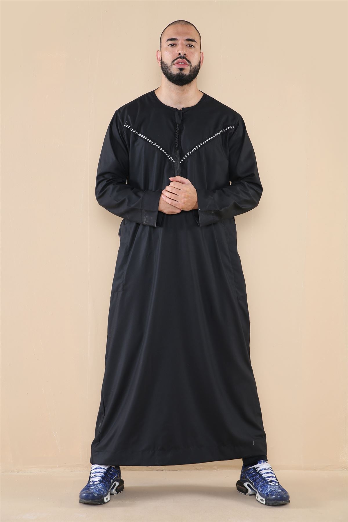 Mens Thobe Jubba Islamic Clothing Muslim Kaftan Emirati Omani Robe Casual Cotton