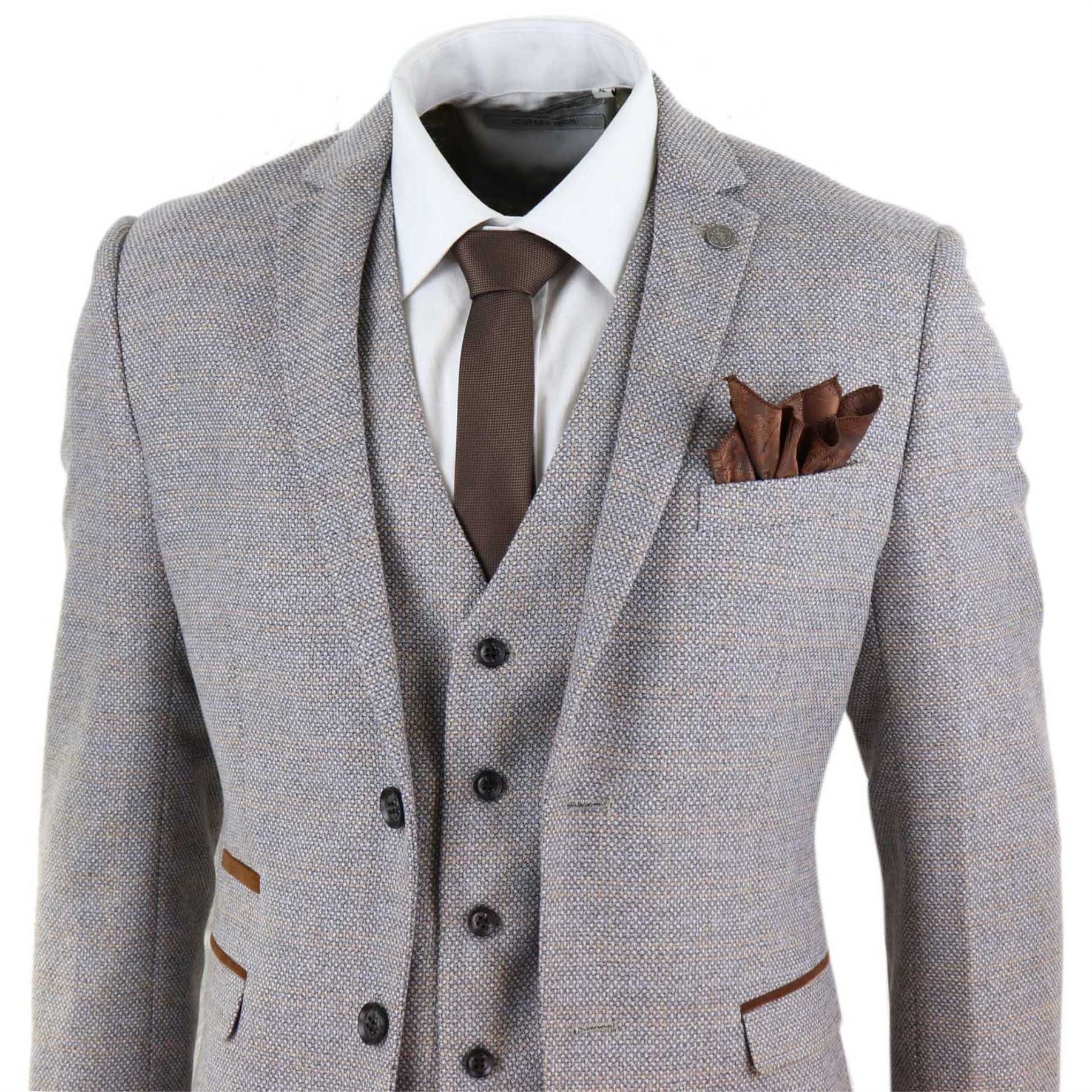 Mens 3 Piece Suit Tweed Check Vintage Retro Tailored Fit 1920s