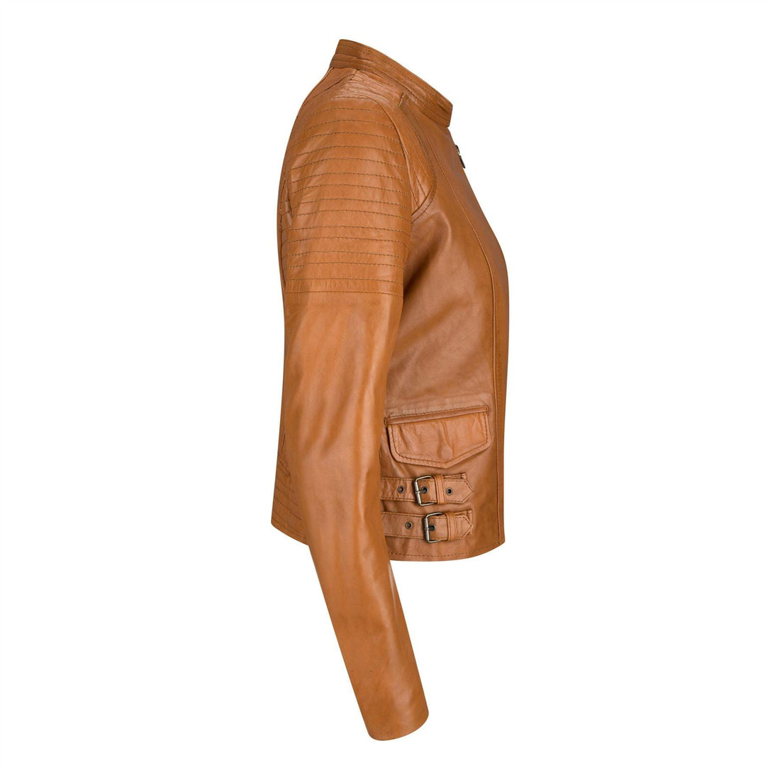 Ladies Real Leather Jacket Short Fitted Bikers Style Vintage Tan Brown Rock - Knighthood Store