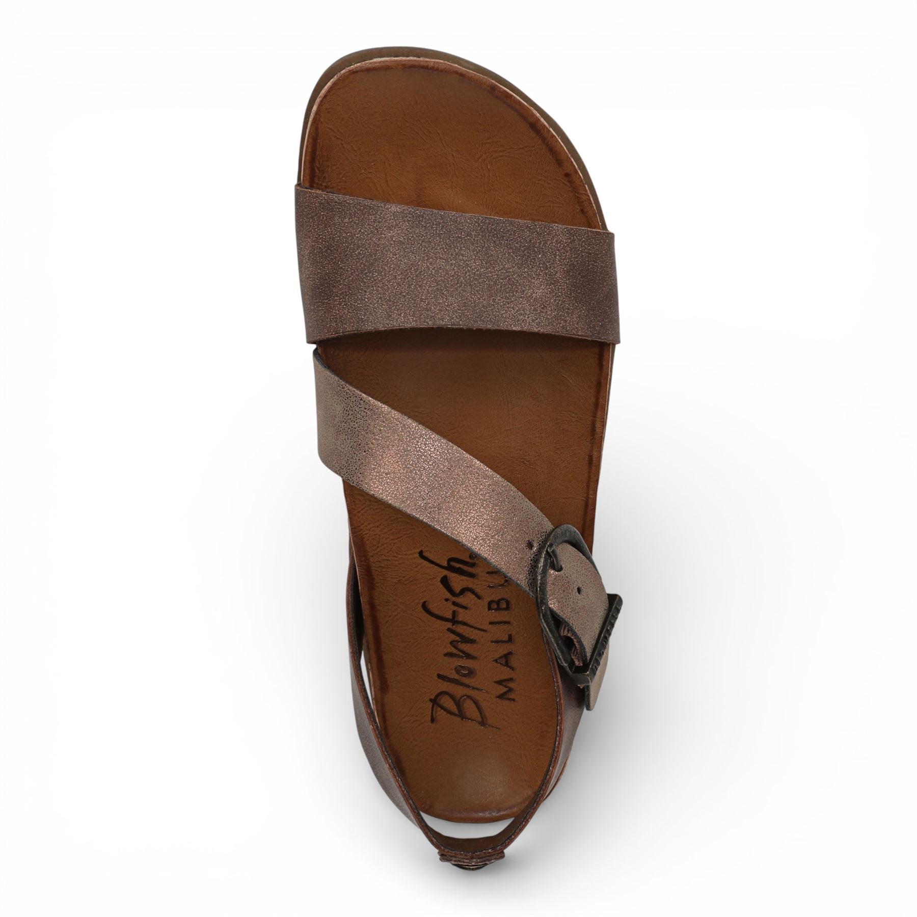 Lance - Women's Brown Silver Footbed Strappy Flat Sandals