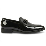 Men’s Formal Dress Loafers Patent PU Leather Textured Front Iconic Buckle Bow Modern Slip-On Shoes