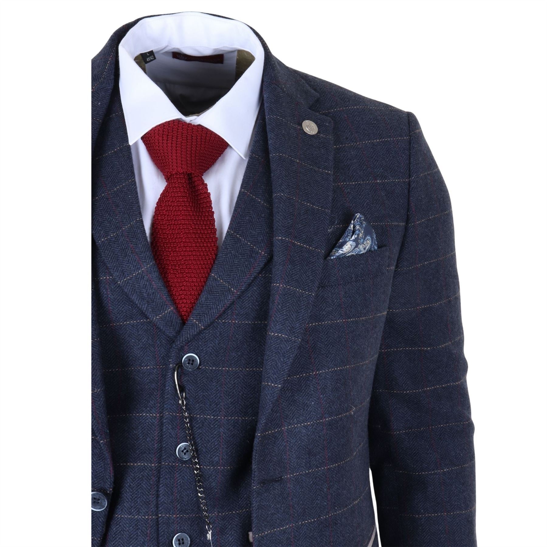 TP-32 - Men's Navy Blue 3 Piece Wool Blend Tweed Suit
