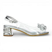 Mily 22 - Women’s Clear Silver Slip-On Heel Sandals