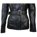 Ladies Women 100% Black Leather Jacket Coat Military Chinese Collar Vintage Slim - Knighthood Store