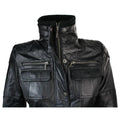 Ladies Women 100% Black Leather Jacket Coat Military Chinese Collar Vintage Slim - Knighthood Store