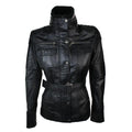 Ladies Women 100% Black Leather Jacket Coat Military Chinese Collar Vintage Slim - Knighthood Store