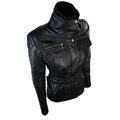 Ladies Women 100% Black Leather Jacket Coat Military Chinese Collar Vintage Slim - Knighthood Store