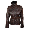 Ladies Women 100% Black Leather Jacket Coat Military Chinese Collar Vintage Slim - Knighthood Store