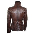 Ladies Women 100% Black Leather Jacket Coat Military Chinese Collar Vintage Slim - Knighthood Store