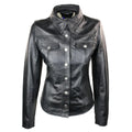 Ladies 100% Leather Jacket Shirt Style Black Short Fitted Retro - Knighthood Store