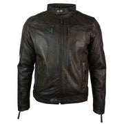 Mens Real Leather Jacket Biker Style Vintage Burgandy Wine Zip Pockets Casual Retro - Knighthood Store