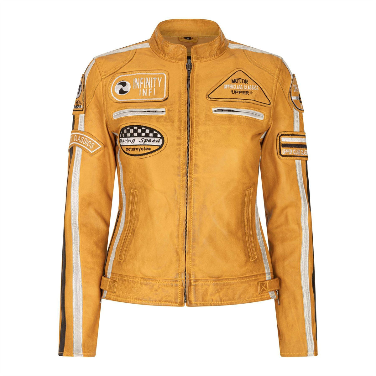 Women's Leather Motorcycle Biker Jacket - Yellow / X-Small