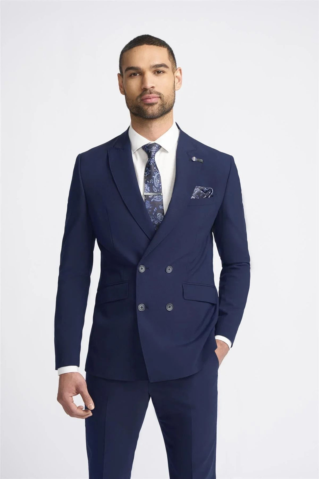 Men's Suit Navy Blue 2 Piece Double Breasted Tailored Fit