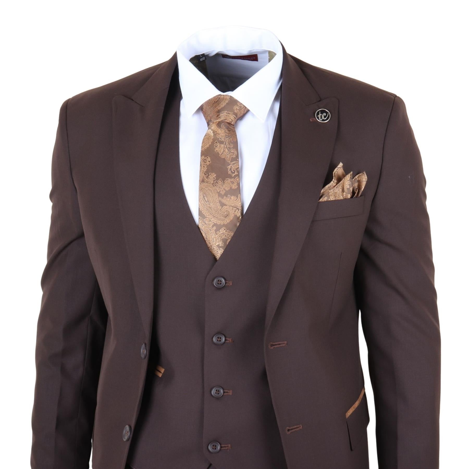 IM32 - Men's Plain Dark Brown 3 Piece Suit
