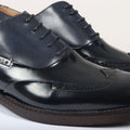 Men's Shoes Navy Blue Patent Leather Lace Up Brogue Formal Dress Shoe - Knighthood Store