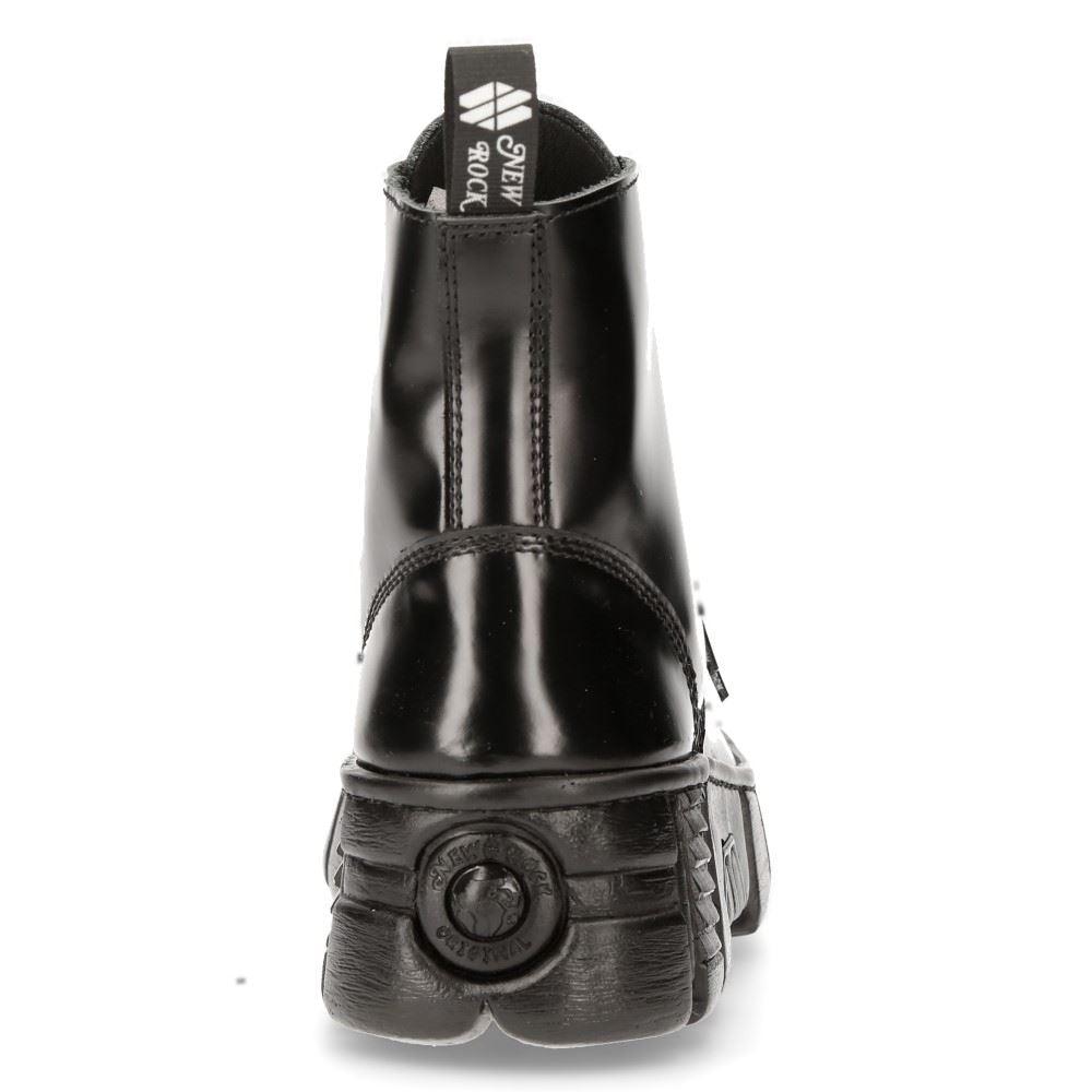 New Rock M-WALL005N-C6 Black Leather Wall Gothic Rock Biker Ankle Boots Patent - Knighthood Store