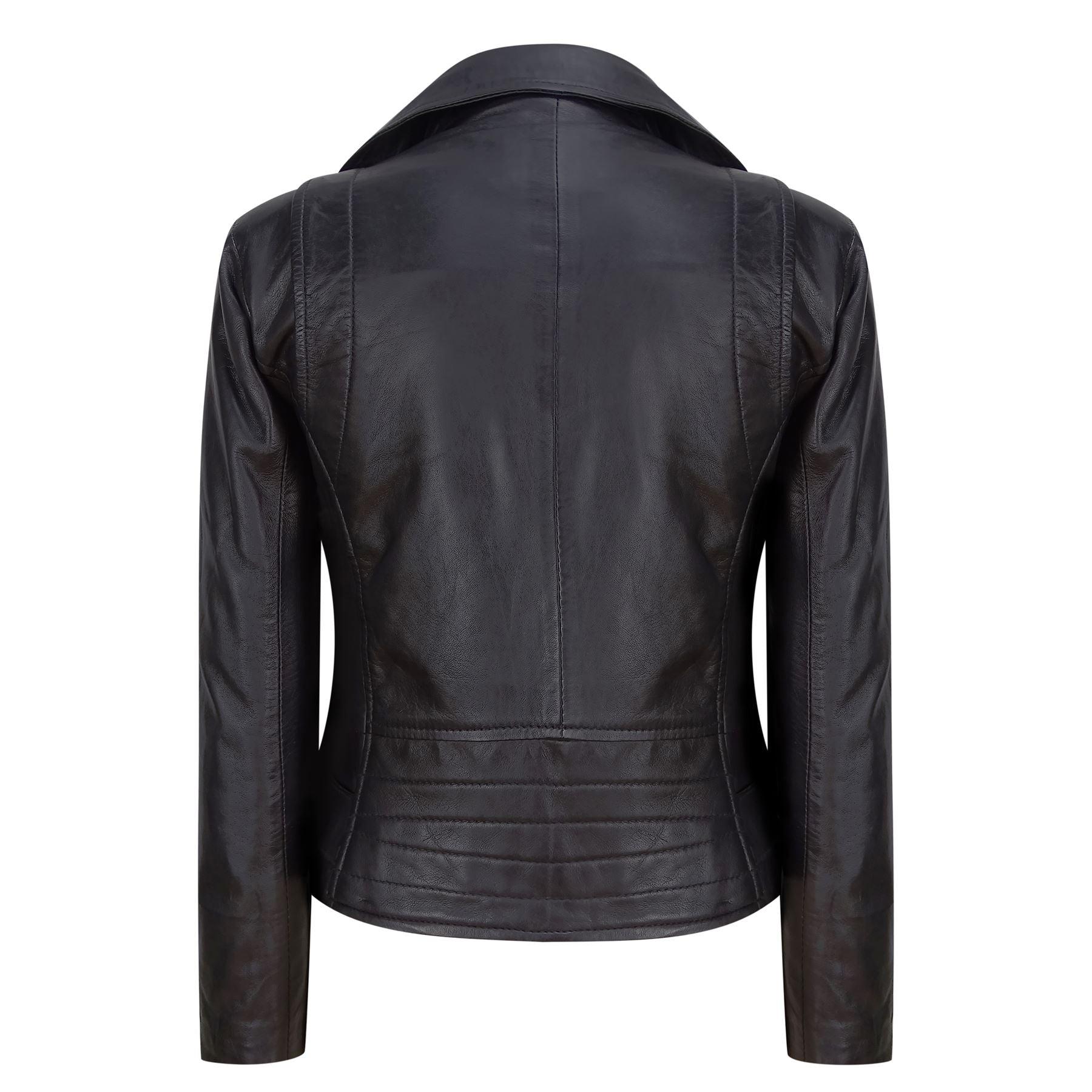 Ladies Women Genuine Real Leather Slim Fit Black Biker Jacket - Knighthood Store