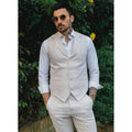 Mens Summer Suit Waistcoat Trousers Linen Smart Formal Cream Beige Wedding - Knighthood Store