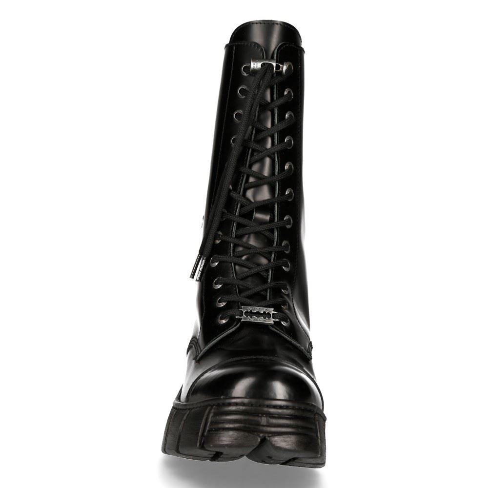 New Rock M-WALL127N-C1 Boots Black Leather Wall Rock Biker Mid-Calf Tower Boots - Knighthood Store