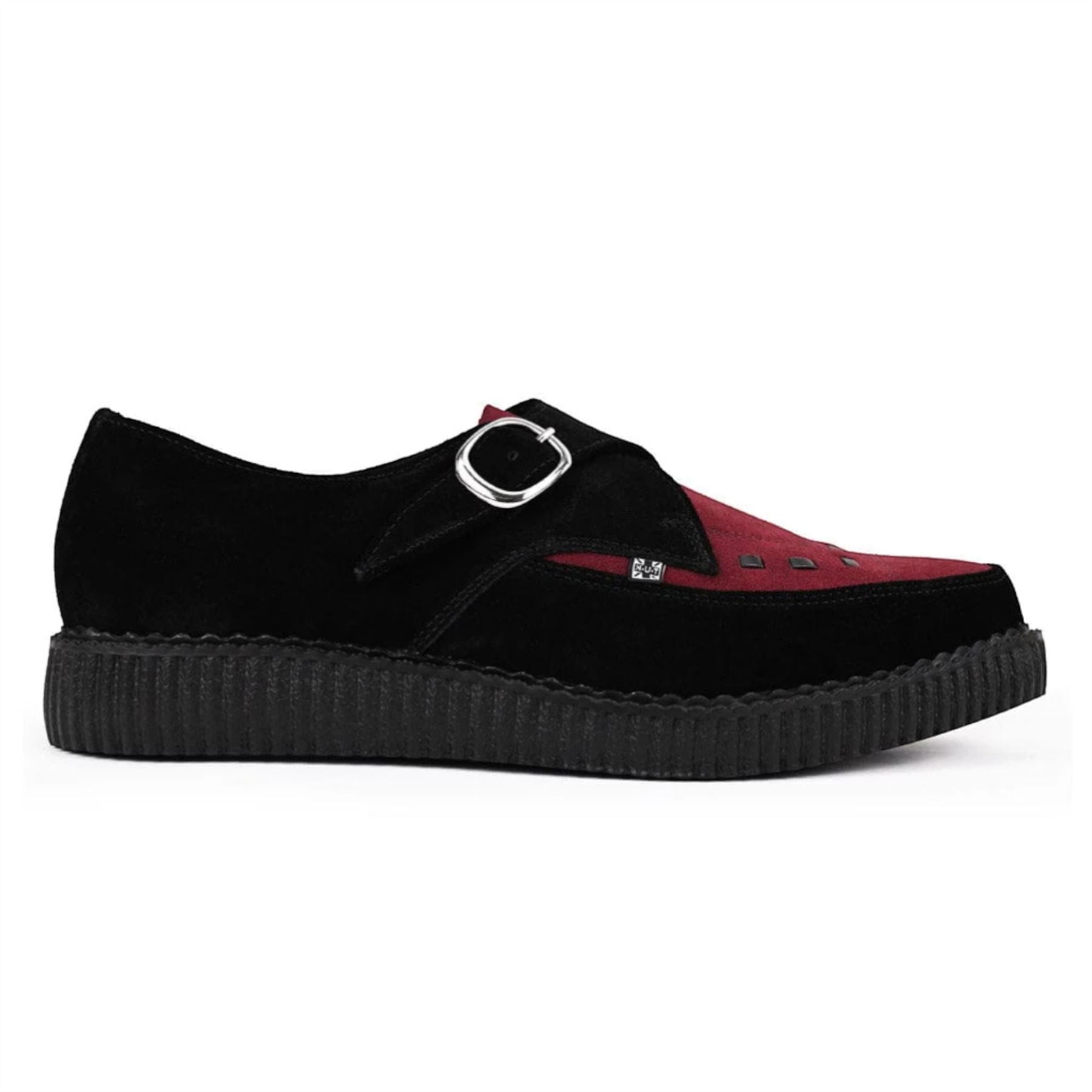 Pointed Creeper Black Burgundy Suede Monk Platform Shoes
