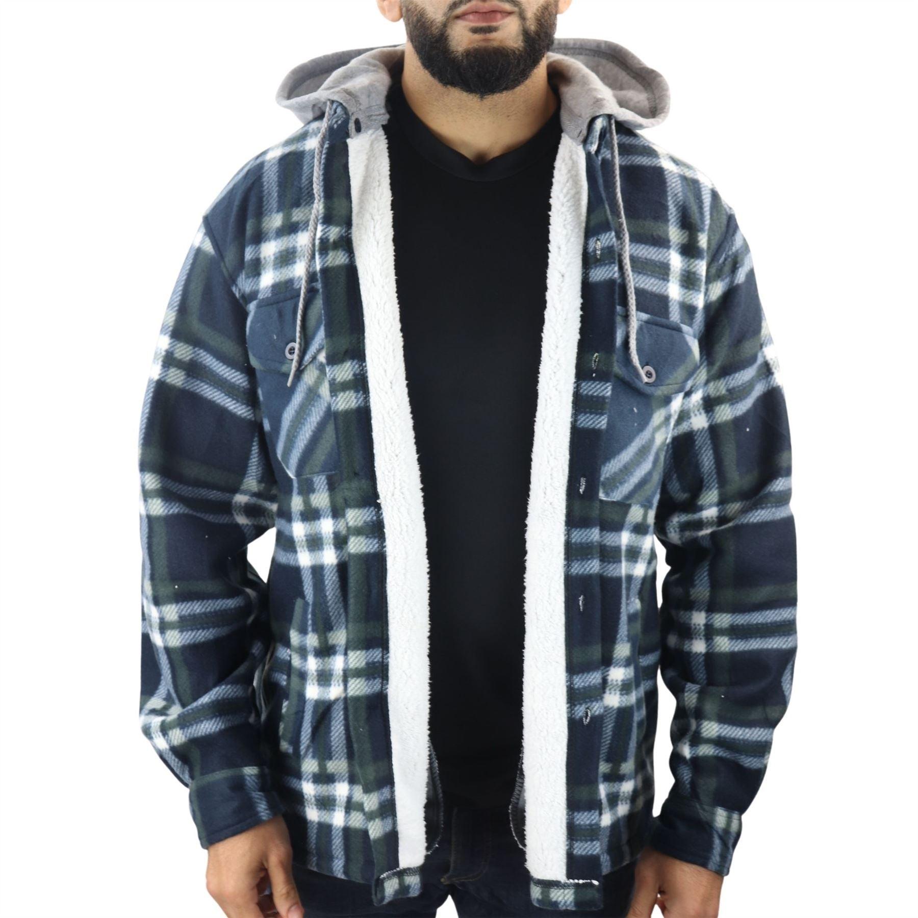 Men's Jumper Thermal Fleece Fur Lined Lumberjack Removable Hooded Buttoned Check Winter Shirt - Knighthood Store