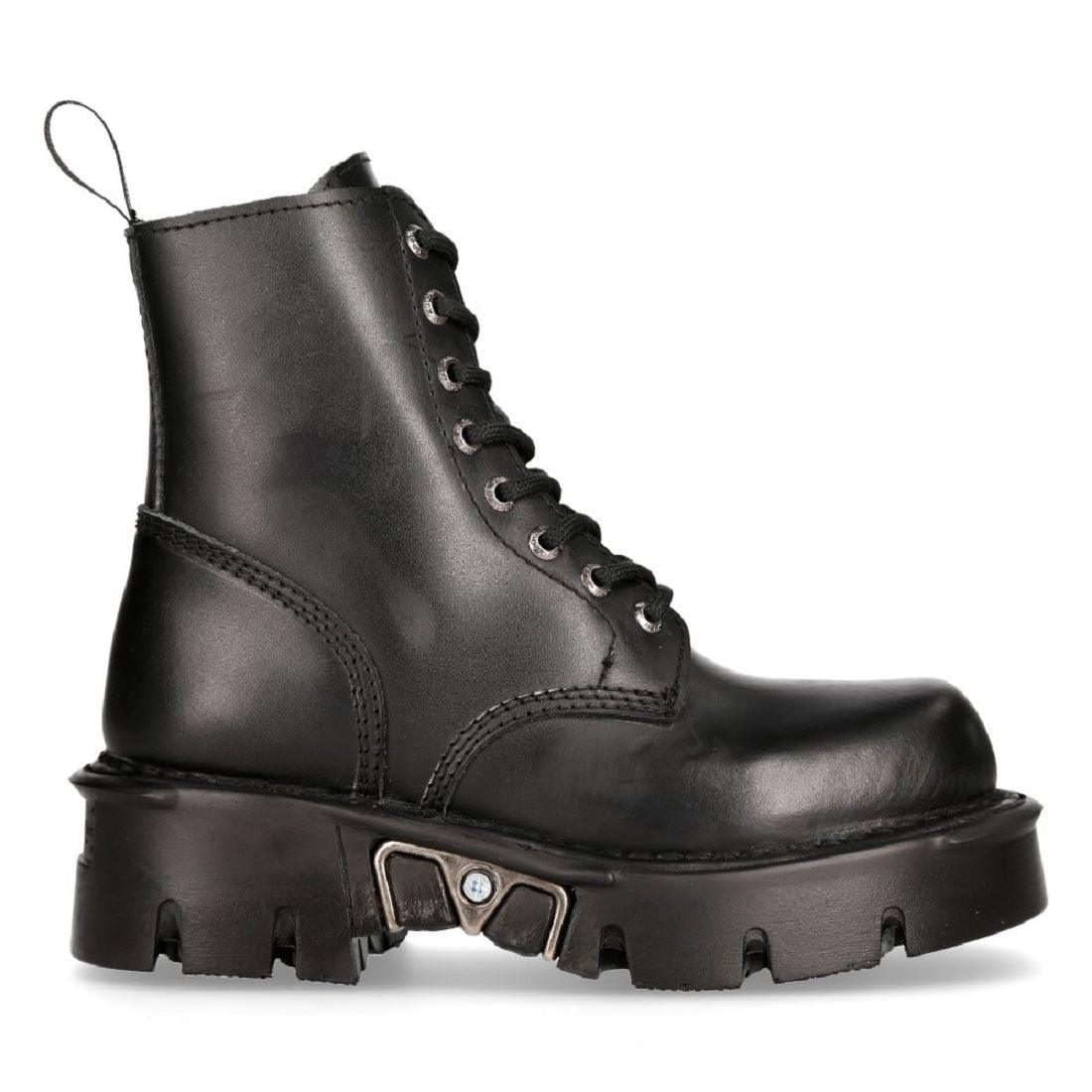 New Rock M-MILI084N-S Unisex Metallic Black 100% Leather Platform Military Boots - Knighthood Store