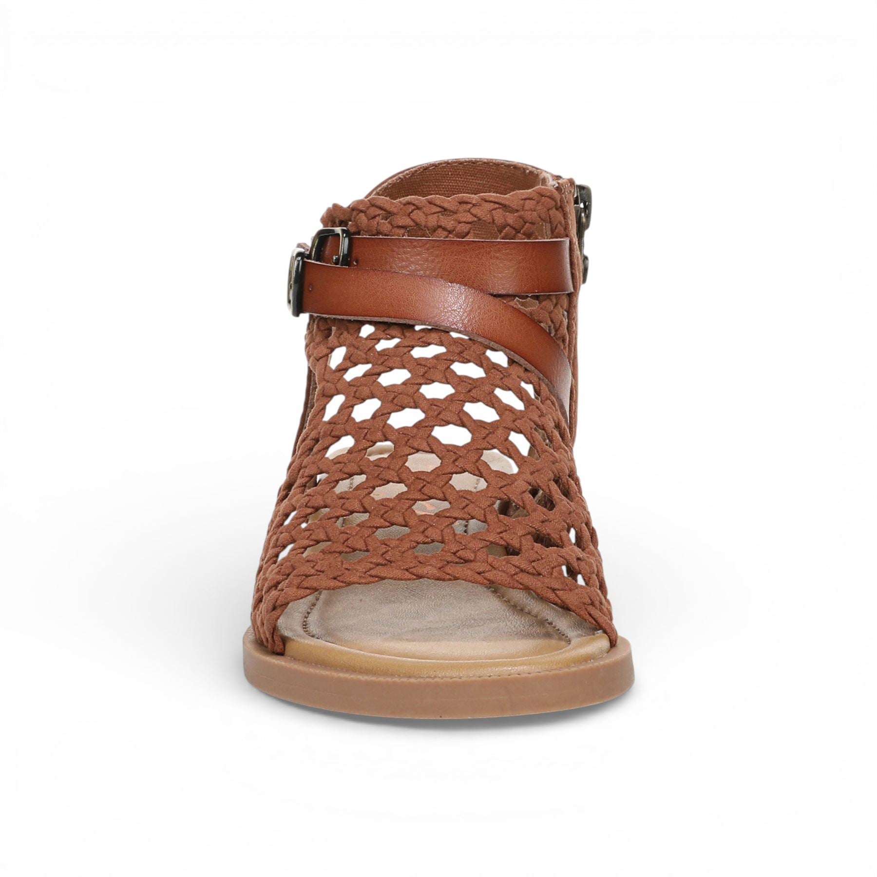 Anuella - Women's Cognac Brown Weave Micro Wedge Sandals