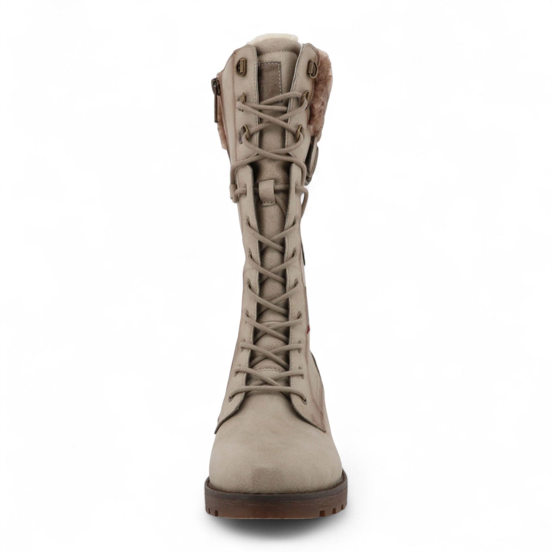 Women's Off White Mid-Calf Faux Fur Winter Combat Boots