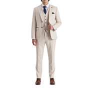 Regent - Men's Cream 3 Piece Checked Tailored Fit Suit