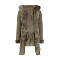 Womens Beige 3/4 Long Hood Real Morino Sheepskin Jacket Button Brown - Knighthood Store