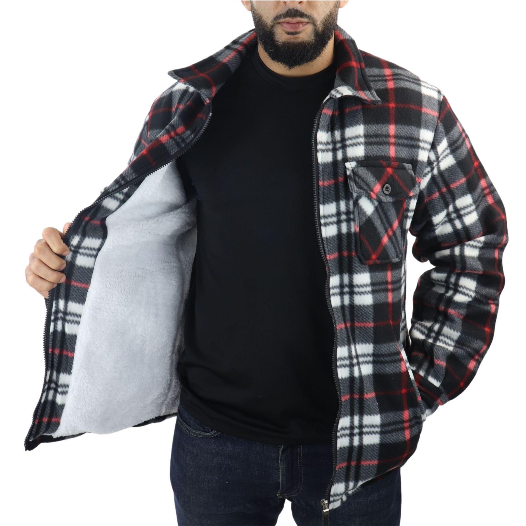 Men's Jumper Thermal Fleece Fur Lined Lumberjack Zipped Check Winter Shirt - Knighthood Store