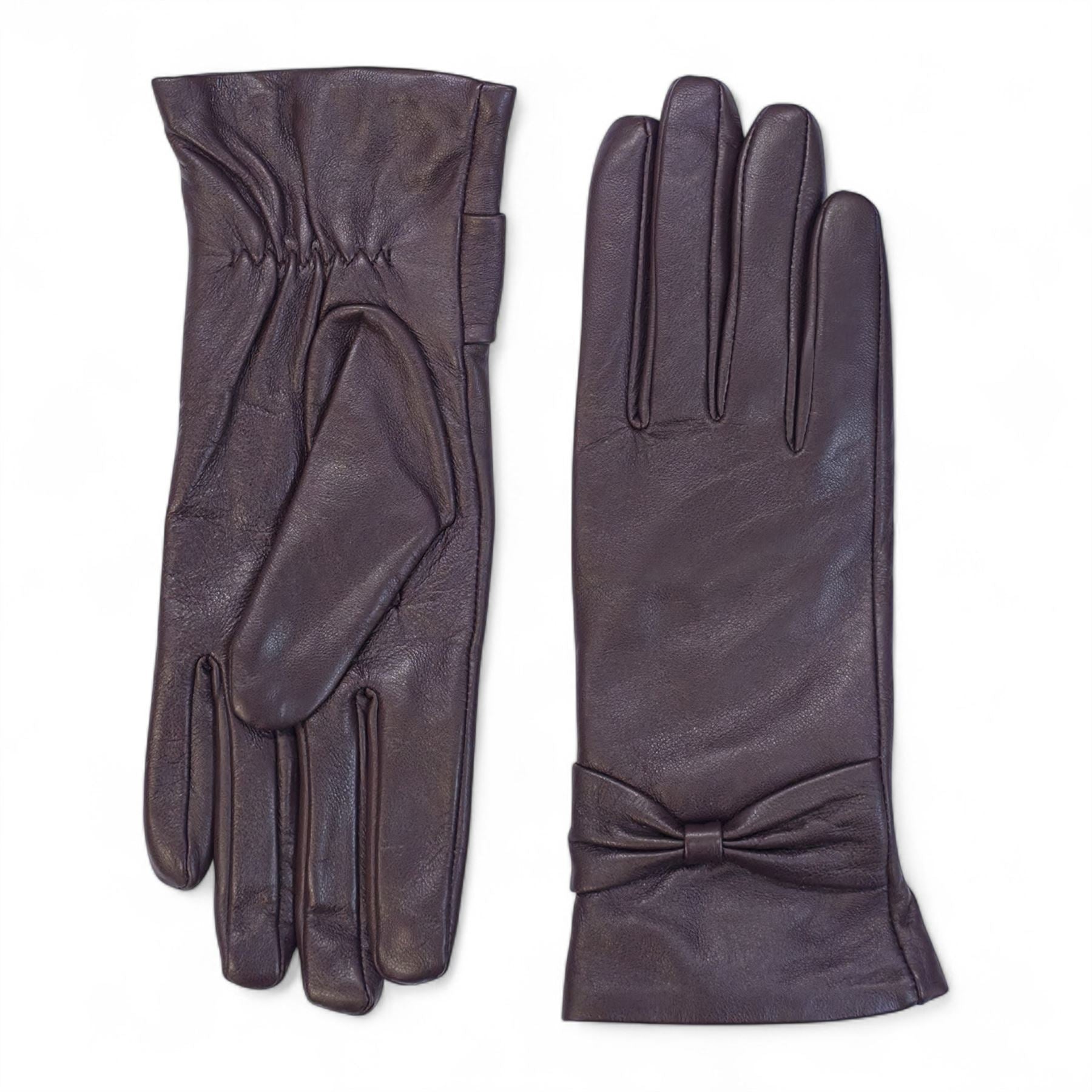 Women's Leather Wool Lined Bow Knot Accent Gloves