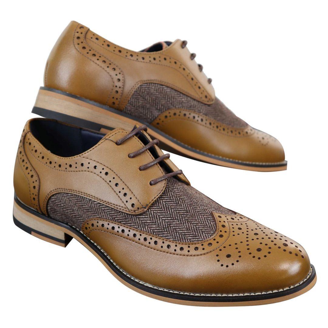 Mens Leather Tweed Herringbone Smart Casual Shoes Blinders Vintage Classic - Knighthood Store