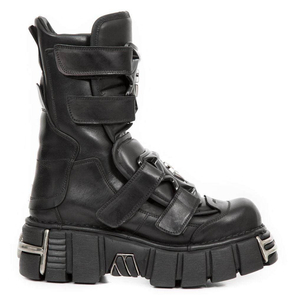 New Rock Boots M-422-S1 Unisex Metallic Black Leather Platform Gothic Boots - Knighthood Store