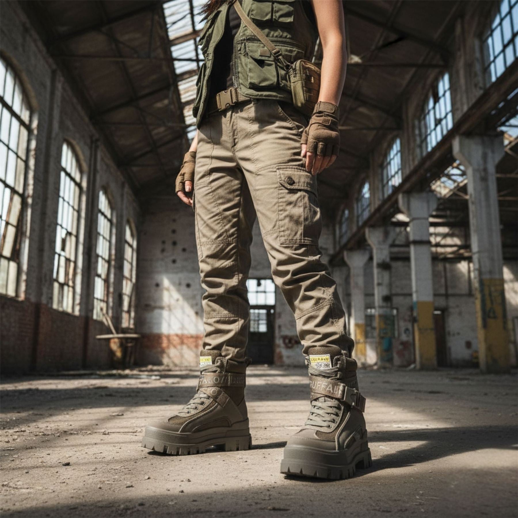 ASPHA COM1 - Women’s Khaki Combat Platform Boots